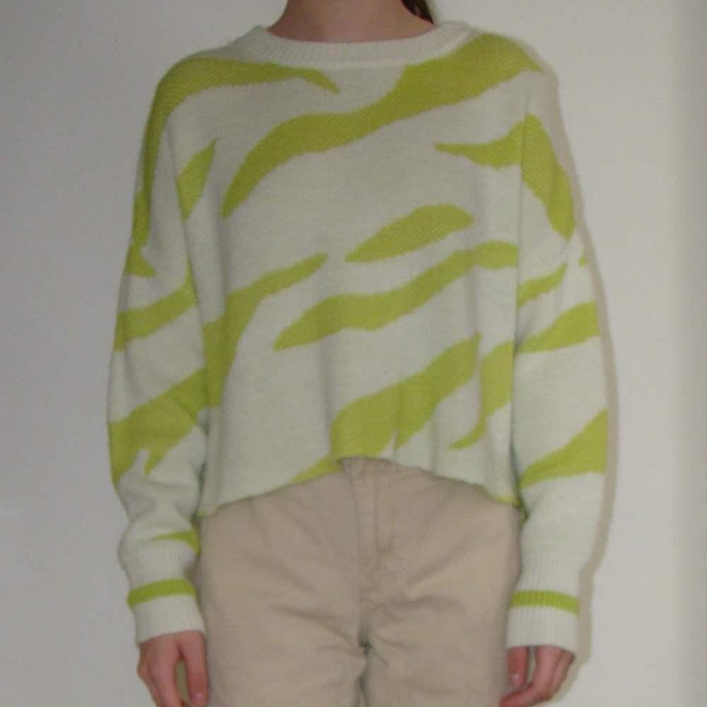 like green and white camo striped sweater